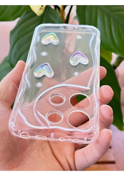 Xiaomi Redmi Note 13 4g Kılıf 3D Kalpli Inci Tasarımlı Desenli Kamera Korumalı Şeffaf Silikon Kapak
