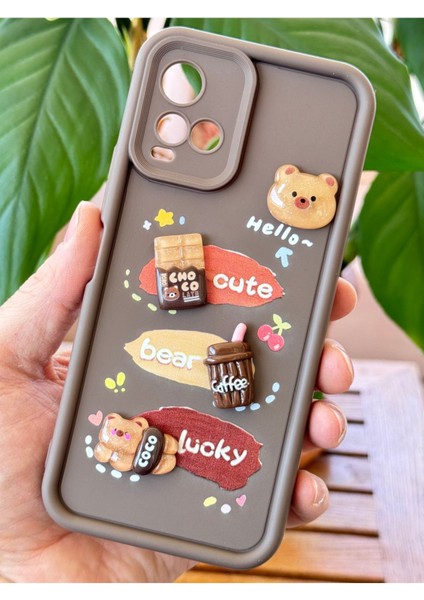 Vivo Y21/Y21S Kılıf Tasarımlı Desenli Kamera Korumalı Ayıcık Kahve Renkli Yumuşak Silikon Kap