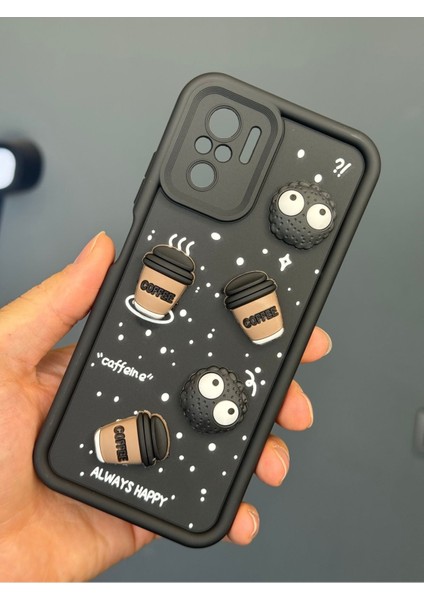 Xiaomi Redmi Note 10/10S Uyumlu Kamera Korumalı Coffee Kurabiye Figürlü Siyah Yumuşak Silikon Kapak modelleri