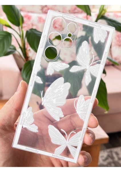 Samsung Galaxy S24 Ultra Kılıf Şeffaf Kelebek Tasarımlı Desenli Kamera Korumalı Silikon Kapak