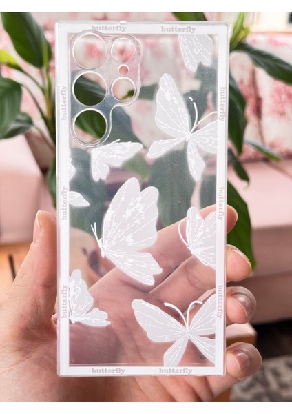 Samsung Galaxy S24 Ultra Kılıf Şeffaf Kelebek Tasarımlı Desenli Kamera Korumalı Silikon Kapak