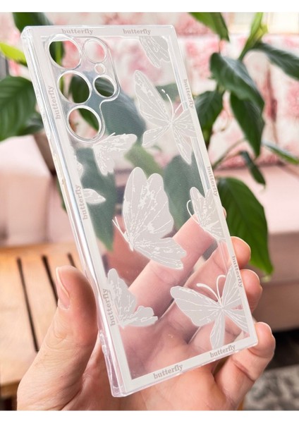 Samsung Galaxy S24 Ultra Kılıf Şeffaf Kelebek Tasarımlı Desenli Kamera Korumalı Silikon Kapak
