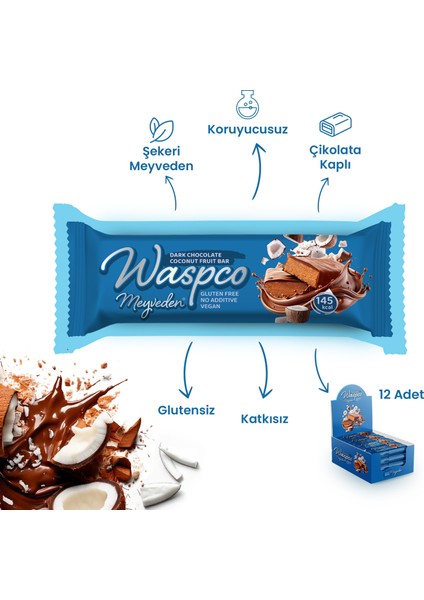 Bitter Çikolata Kaplı Hindistan Cevizli Meyve Bar 35 gr x 12 Adet