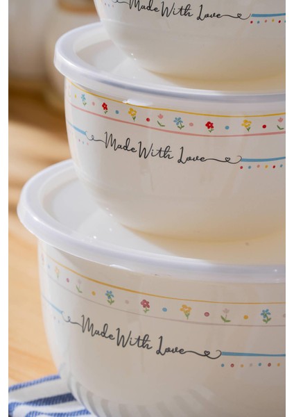 Made With Love Emaye 3 Lü Saklama ve Karıştırma Kabı