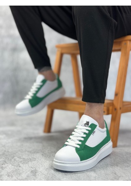 ET0423 Kalın Yüksek Taban Beyaz Yeşil Bağcıklı Spor Erkek Ayakkabı fırsatları