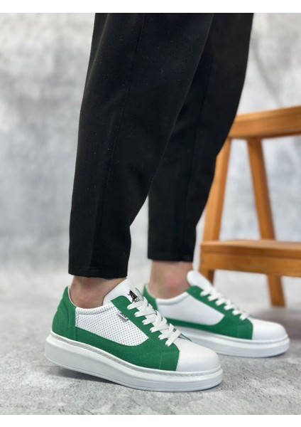 ET0423 Kalın Yüksek Taban Beyaz Yeşil Bağcıklı Spor Erkek Ayakkabı indirimleri
