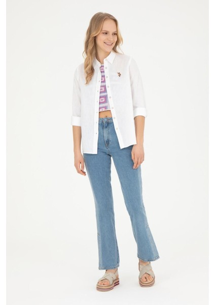 Kadın Uzun Kollu Keten Karışımlı Regular Fit Basic Gömlek 1840395