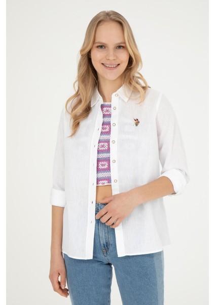Kadın Uzun Kollu Keten Karışımlı Regular Fit Basic Gömlek 1840395