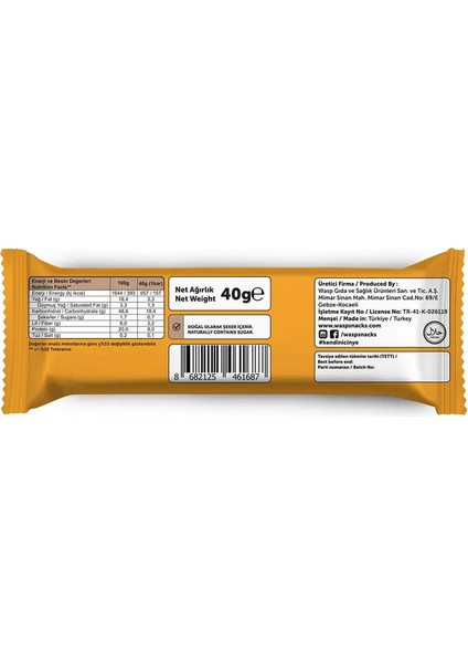 Fıstık Ezmeli Çikolata Parçalı Vegan Protein Bar 40G x 12 Adet