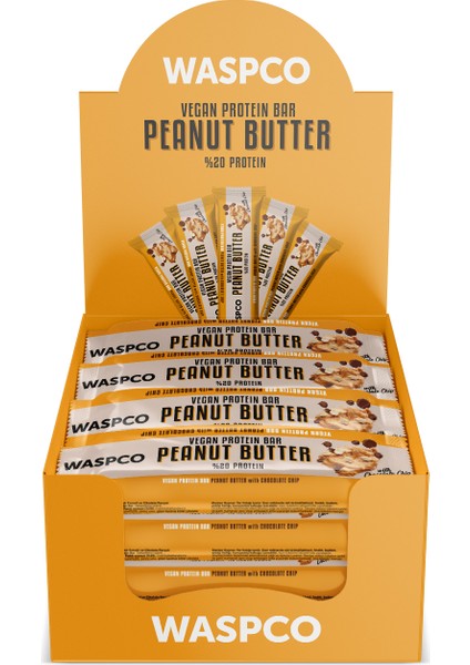 Fıstık Ezmeli Çikolata Parçalı Vegan Protein Bar 40G x 12 Adet