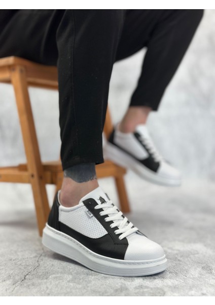 ET0423 Kalın Yüksek Taban Beyaz Siyah Bağcıklı Spor Erkek Ayakkabı fırsatları
