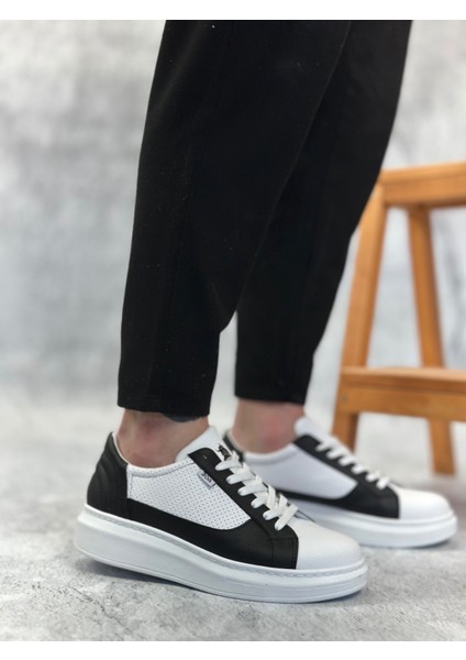 ET0423 Kalın Yüksek Taban Beyaz Siyah Bağcıklı Spor Erkek Ayakkabı indirimleri