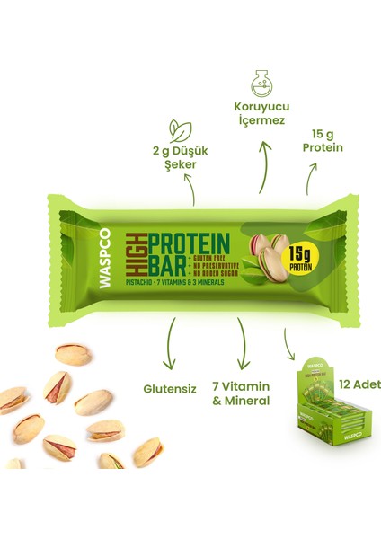 Antep Fıstıklı Yüksek Protein Bar 50G x 12 Adet