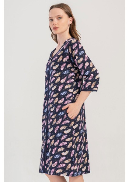 Kadın Büyük Beden Kapri Kol Fermuarlı Lacivert Ev Elbisesi C7T2N1O904 fiyatları