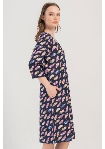 Kadın Büyük Beden Kapri Kol Fermuarlı Lacivert Ev Elbisesi C7T2N1O904 modelleri