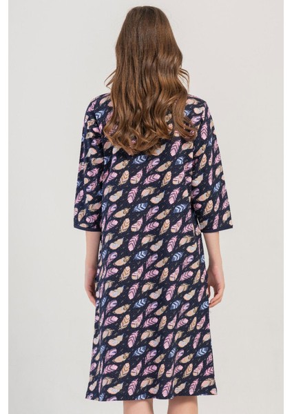 Kadın Büyük Beden Kapri Kol Fermuarlı Lacivert Ev Elbisesi C7T2N1O904 fırsatları