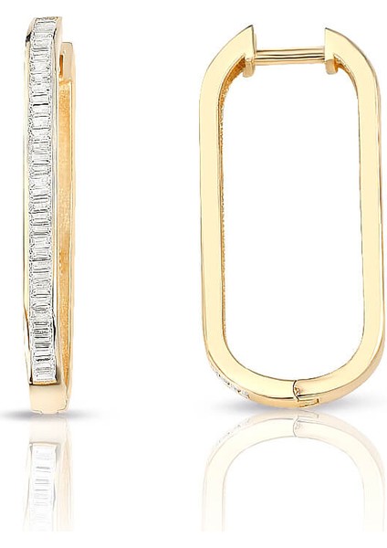 Baget Taş Şıralı Halka Altın Küpe