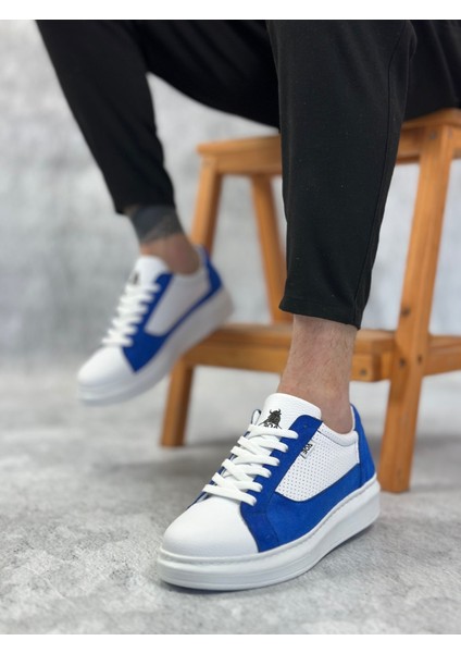 ET0423 Kalın Yüksek Taban Beyaz Mavi Bağcıklı Spor Erkek Ayakkabı fırsatları
