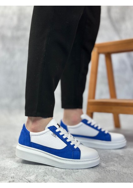 ET0423 Kalın Yüksek Taban Beyaz Mavi Bağcıklı Spor Erkek Ayakkabı indirimleri