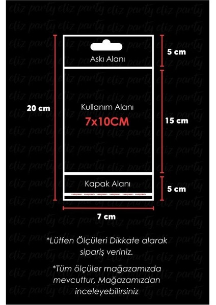 7X20CM Askılı Bantlı Jelatin Opp Poşet Kurabiye Aksesuar Hediye Paketleme Raf Poşeti 100 Adet
