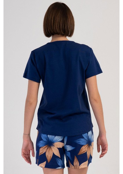 Kadın Büyük Beden Kısa Kol Lacivert Şortlu Pijama Takım C4T9N4O804