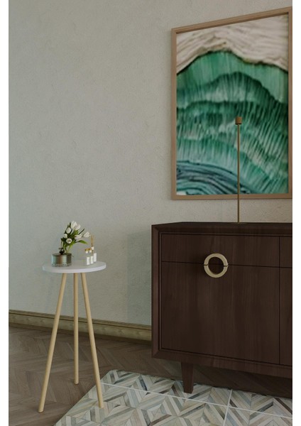 Ahşap Ayaklı Yuvarlak Yan Sehpa – Dekoratif Küçük Sehpa 34X74 cm fırsatları