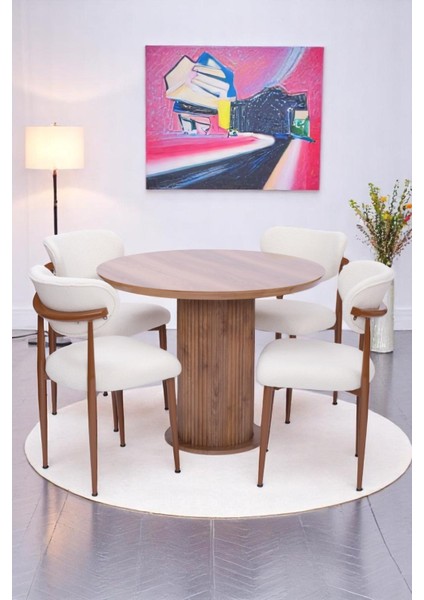 Bohem Polo Yuvarlak Lak Panel Mutfak Masa Takımı 100CM