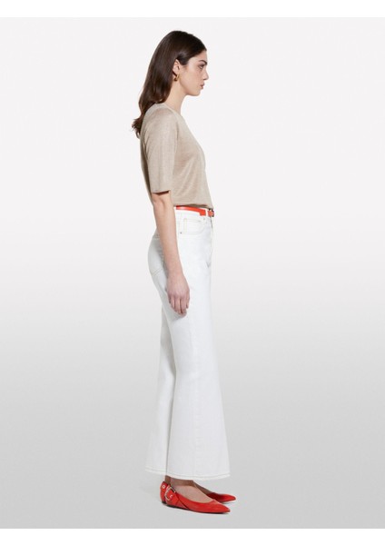 Sisley Pamuk Karışımlı Yüksek Bel Ispanyol Paça Denim Pantolon Kadın Krem Denim Pantolon - 325P4MCPLE043