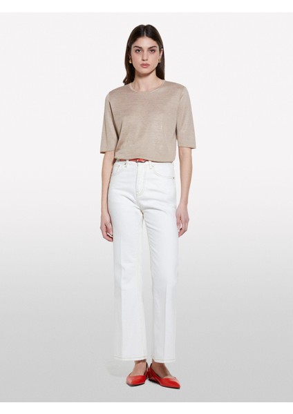 Sisley Pamuk Karışımlı Yüksek Bel Ispanyol Paça Denim Pantolon Kadın Krem Denim Pantolon - 325P4MCPLE043 fiyatları