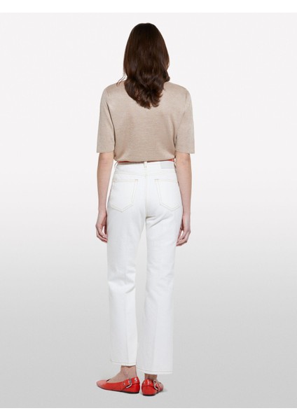 Sisley Pamuk Karışımlı Yüksek Bel Ispanyol Paça Denim Pantolon Kadın Krem Denim Pantolon - 325P4MCPLE043 modelleri