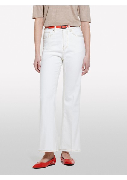 Sisley Pamuk Karışımlı Yüksek Bel Ispanyol Paça Denim Pantolon Kadın Krem Denim Pantolon - 325P4MCPLE043 fırsatları