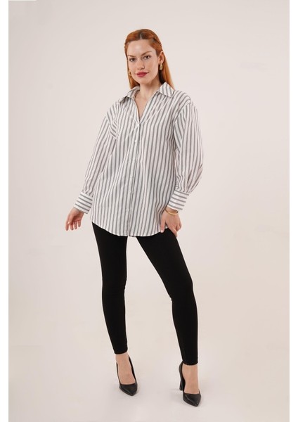 Çift Çizgi Geçişli Düğmeli Gri Gömlek fiyatları