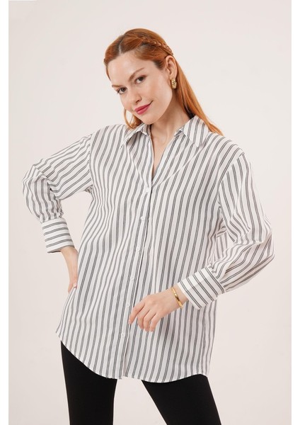 Çift Çizgi Geçişli Düğmeli Gri Gömlek modelleri