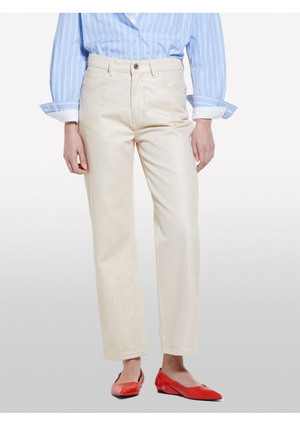 %100 Pamuk 5 Cepli Orta Bel Düz Paça Denim Pantolon Kadın Renkli Denim Pantolon - 325P4N2WLE04C