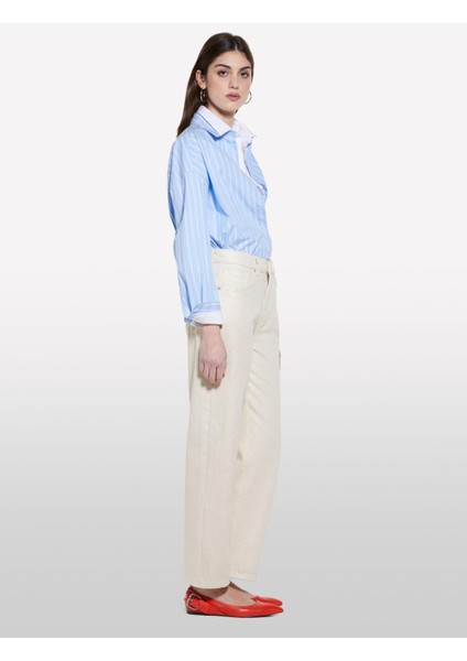 %100 Pamuk 5 Cepli Orta Bel Düz Paça Denim Pantolon Kadın Renkli Denim Pantolon - 325P4N2WLE04C indirimleri