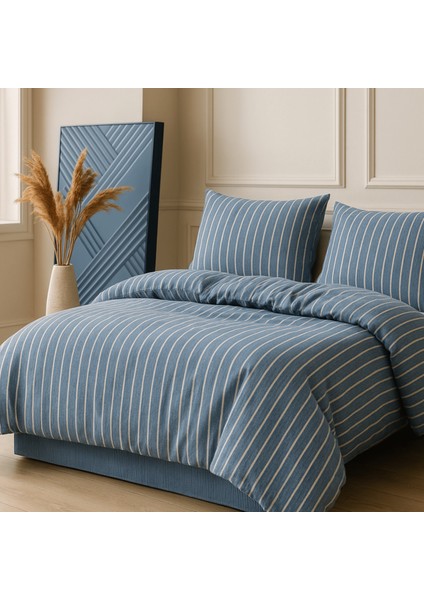 Pamuk Flanel Çift Kişilik Nevresim Takımı 200 x 220 cm , Mavi