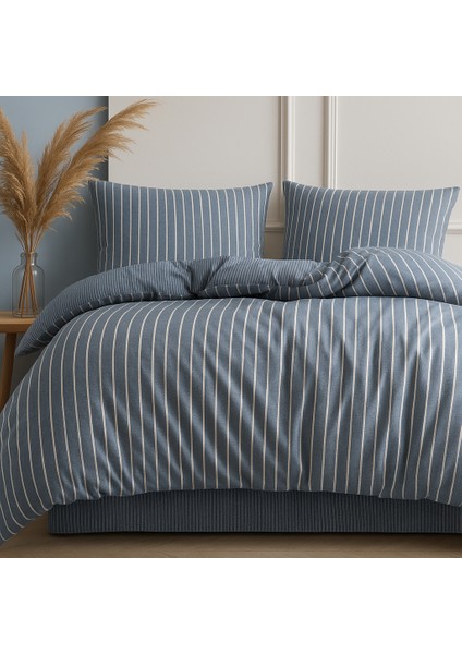 Pamuk Flanel Çift Kişilik Nevresim Takımı 200 x 220 cm , Mavi