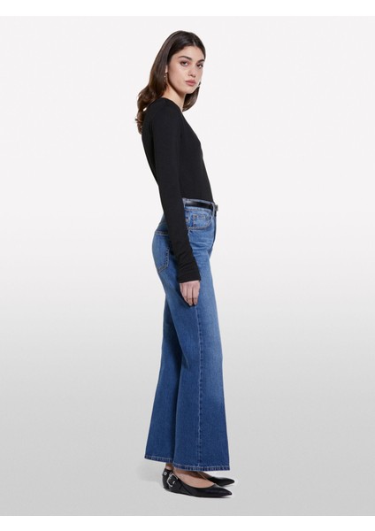 Pamuk Karışımlı Yüksek Bel Ispanyol Paça Denim Pantolon Kadın Buz Mavisi Denim Pantolon - 325P4MCPLE043 indirimleri