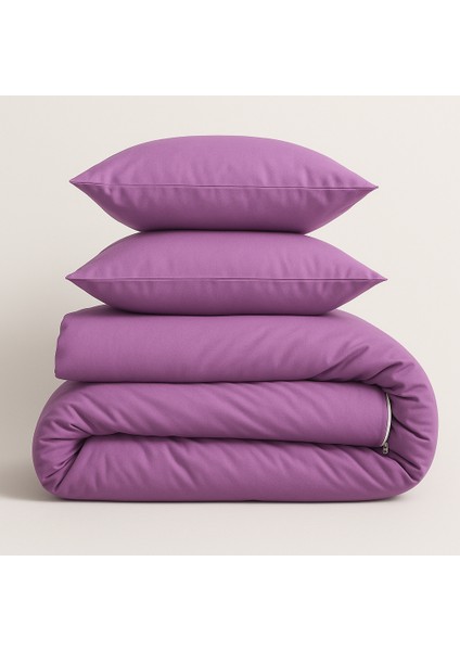 Çift Kişilik Pamuk Nevresim Takımı 200 x 220 cm , Lastikli Çarşaflı Set, Lila indirimleri