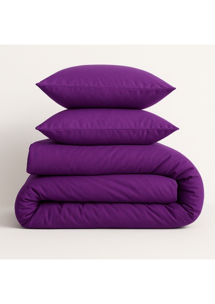 Çift Kişilik Pamuk Nevresim Takımı 200 x 220 cm , Lastikli Çarşaflı Set, Mor indirimleri