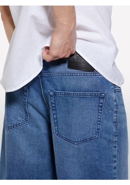 %100 Pamuk Orta Bel Regular Fit Denim Şort Erkek Mavi Denim Şort - 325P4MCPS9019