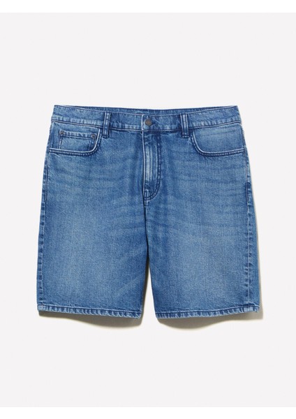 %100 Pamuk Orta Bel Regular Fit Denim Şort Erkek Mavi Denim Şort - 325P4MCPS9019
