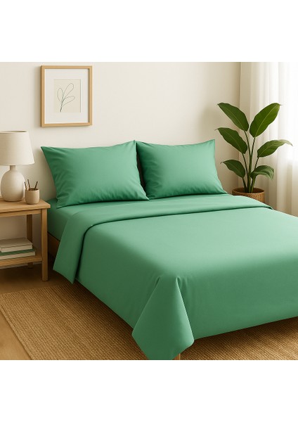 Çift Kişilik Pamuk Nevresim Takımı 200 x 220 cm , Lastikli Çarşaflı Set, Mint Yeşili