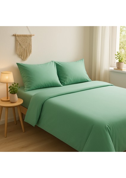 Çift Kişilik Pamuk Nevresim Takımı 200 x 220 cm , Lastikli Çarşaflı Set, Mint Yeşili fiyatları