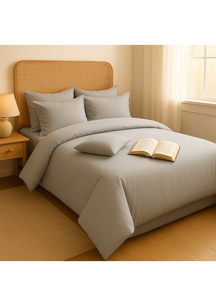 Çift Kişilik Pamuk Nevresim Takımı 200 x 220 cm , Lastikli Çarşaflı Set, Gri