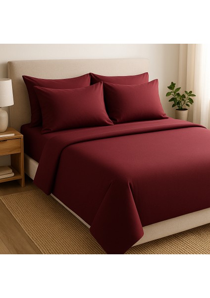 Çift Kişilik Pamuk Nevresim Takımı 200 x 220 cm , Lastikli Çarşaflı Set, Vişne Çürüğü fiyatları