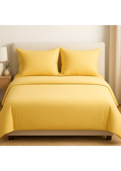 Çift Kişilik Pamuk Nevresim Takımı 200 x 220 cm , Lastikli Çarşaflı Set, Pastel Sarı fiyatları