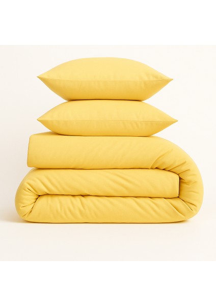 Çift Kişilik Pamuk Nevresim Takımı 200 x 220 cm , Lastikli Çarşaflı Set, Pastel Sarı indirimleri