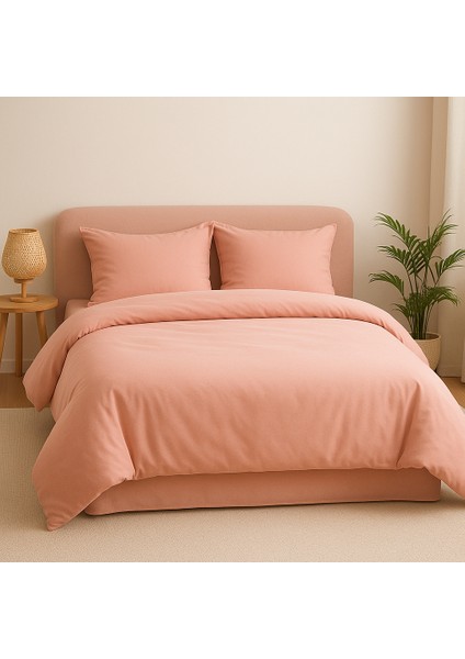 Çift Kişilik Pamuk Nevresim Takımı 200 x 220 cm , Lastikli Çarşaflı Set, Pudra