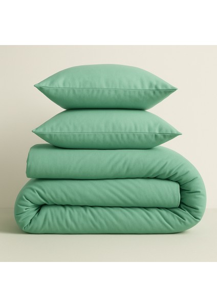 Çift Kişilik Pamuk Nevresim Takımı 200 x 220 cm , Lastikli Çarşaflı Set, Mint Yeşili indirimleri